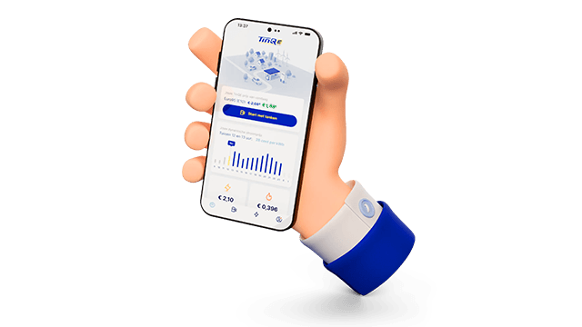 Hand met smartphone waarop de TinQE app te zien is